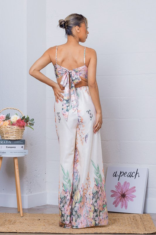 SATIN FLORAL PRINT JUMPSUIT