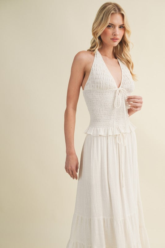 SMOCKED HALTER TOP
