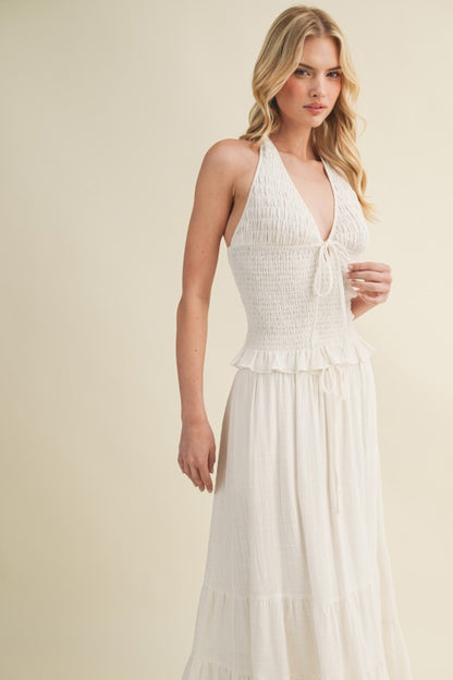 SMOCKED HALTER TOP
