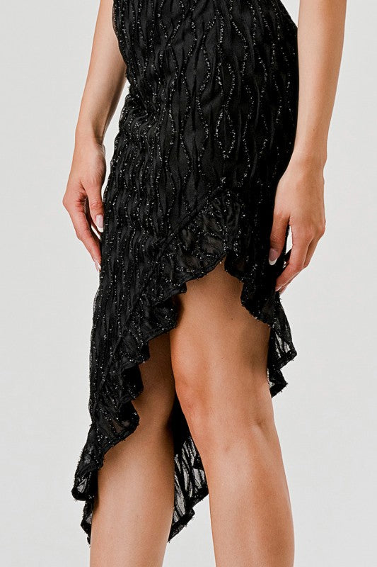 METALLIC TEXTURED ASYMMETRICAL PARTY DRESS
