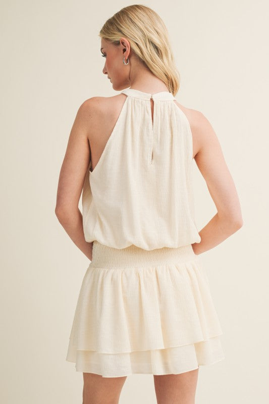 FRONT LACE UP HALTER MINI DRESS