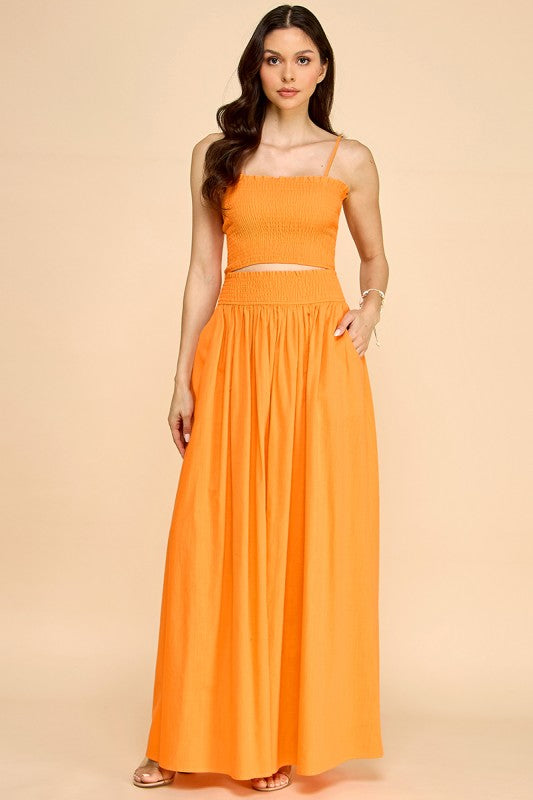 LINEN SMOCKED TANK WITH MATCHING MAXI SKIRT SET