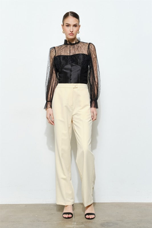 LUXE LACE MOCK NECK LONG SLEEVES BLOUSE