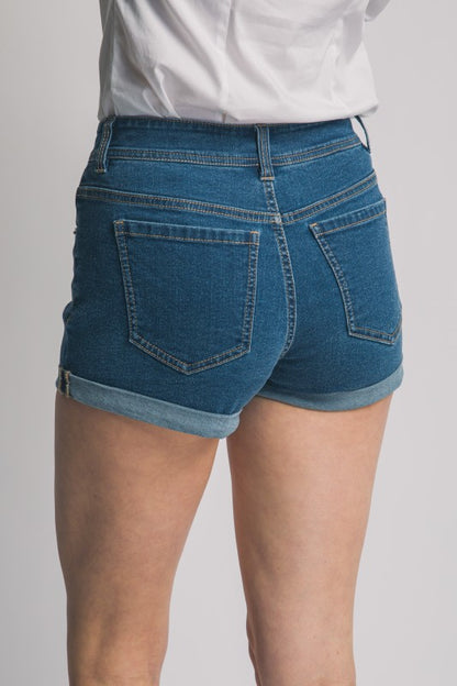 HIGH WAISTED CUFFED DENIM SHORTS