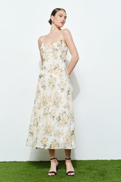 FLORAL LACE SWEETHEART MIDI DRESS