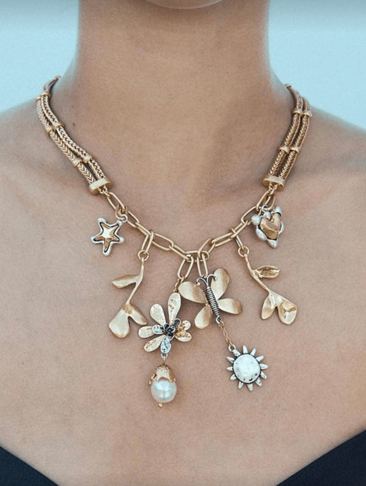 HIGH END FLORAL TASSEL PENDANT NECKLACE