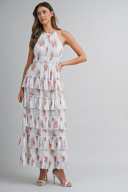 PRINTED FLORAL TIERED MIDI SUMMER DRESS