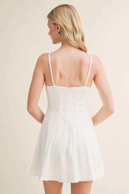 SEAMED BODICE TRIPLE BOW MINI DRESS
