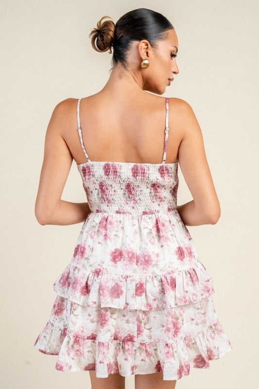 FRONT TIE DETAIL & RUFFLE TIRE MINI DRESS