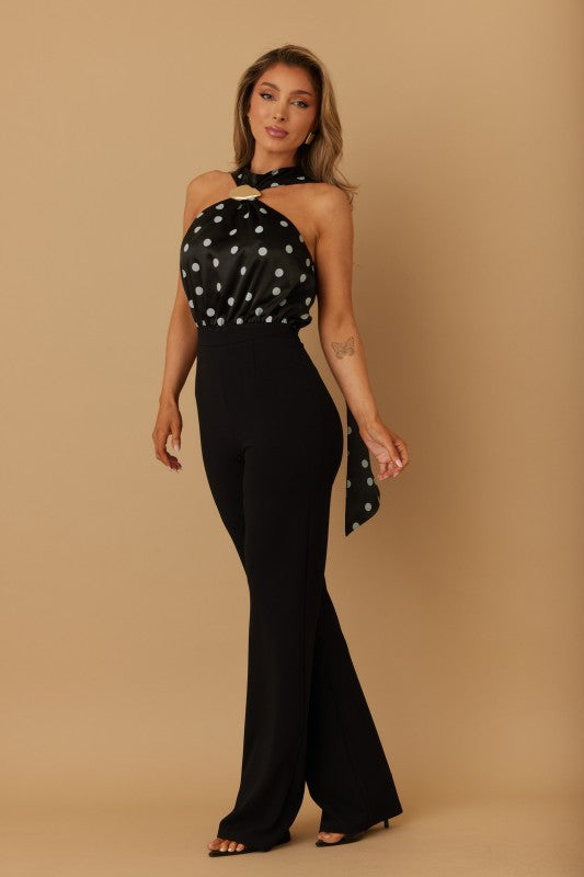 POLKA DOT LING SCARF TIE JUMPSUIT
