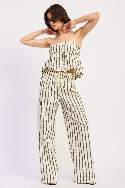 STRIPED TUBE TOP WITH FRONT TIE & PANTS SETS