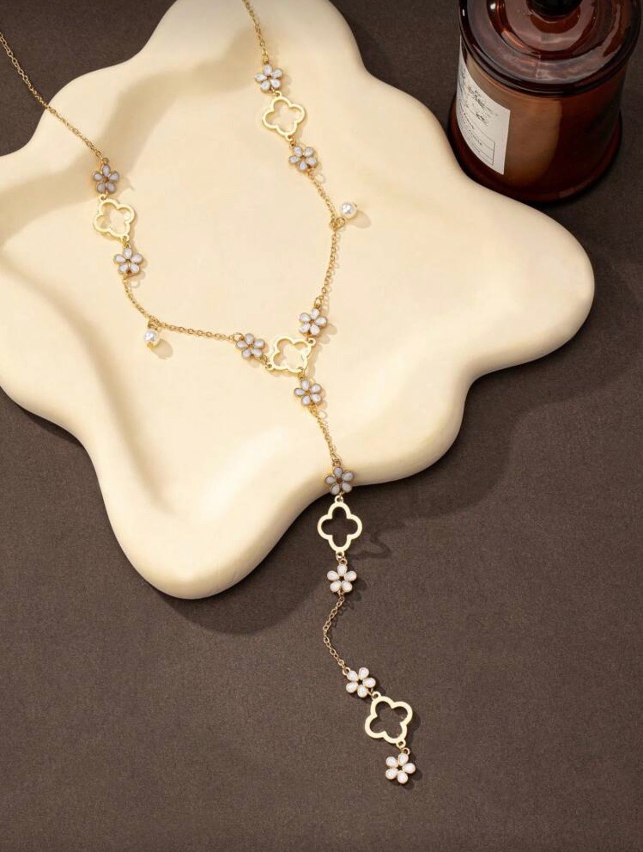 Y SHAPED FAUX PEARL LONG NECKLACE