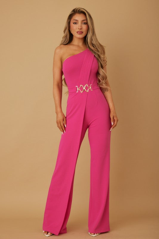 ONE SHOULDER BELTED JUMPSUIT