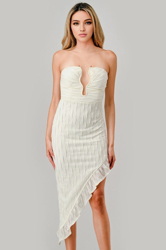 METALLIC TEXTURED ASYMMETRICAL PARTY DRESS