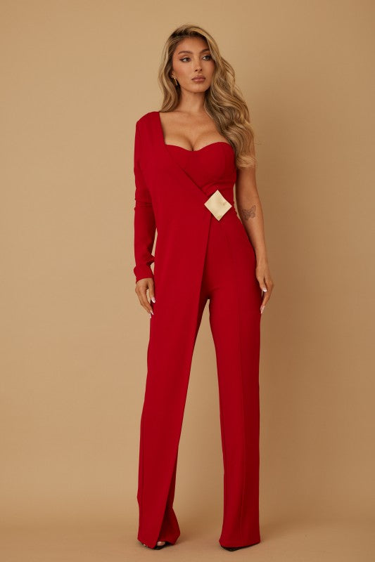 DIAMOND SQUARE HALF SHOULDER JUMPSUIT