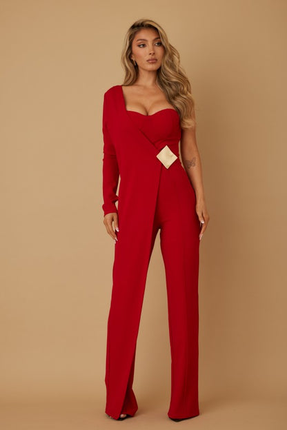 DIAMOND SQUARE HALF SHOULDER JUMPSUIT