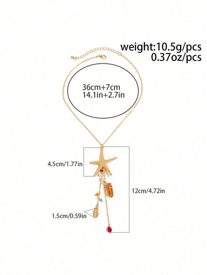 3 PCS FINE CHAIN STARFISH PENDANT NECKLACE & EARRINGS SET