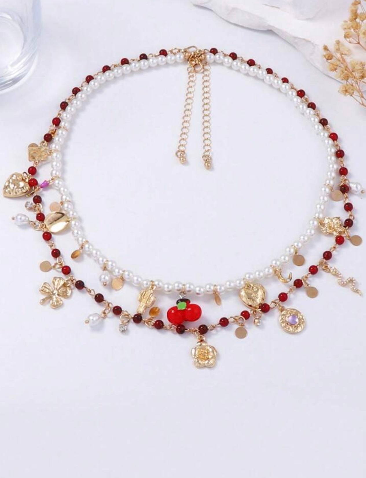 DOUBLE LAYER PEARL GLASS NECKLACE