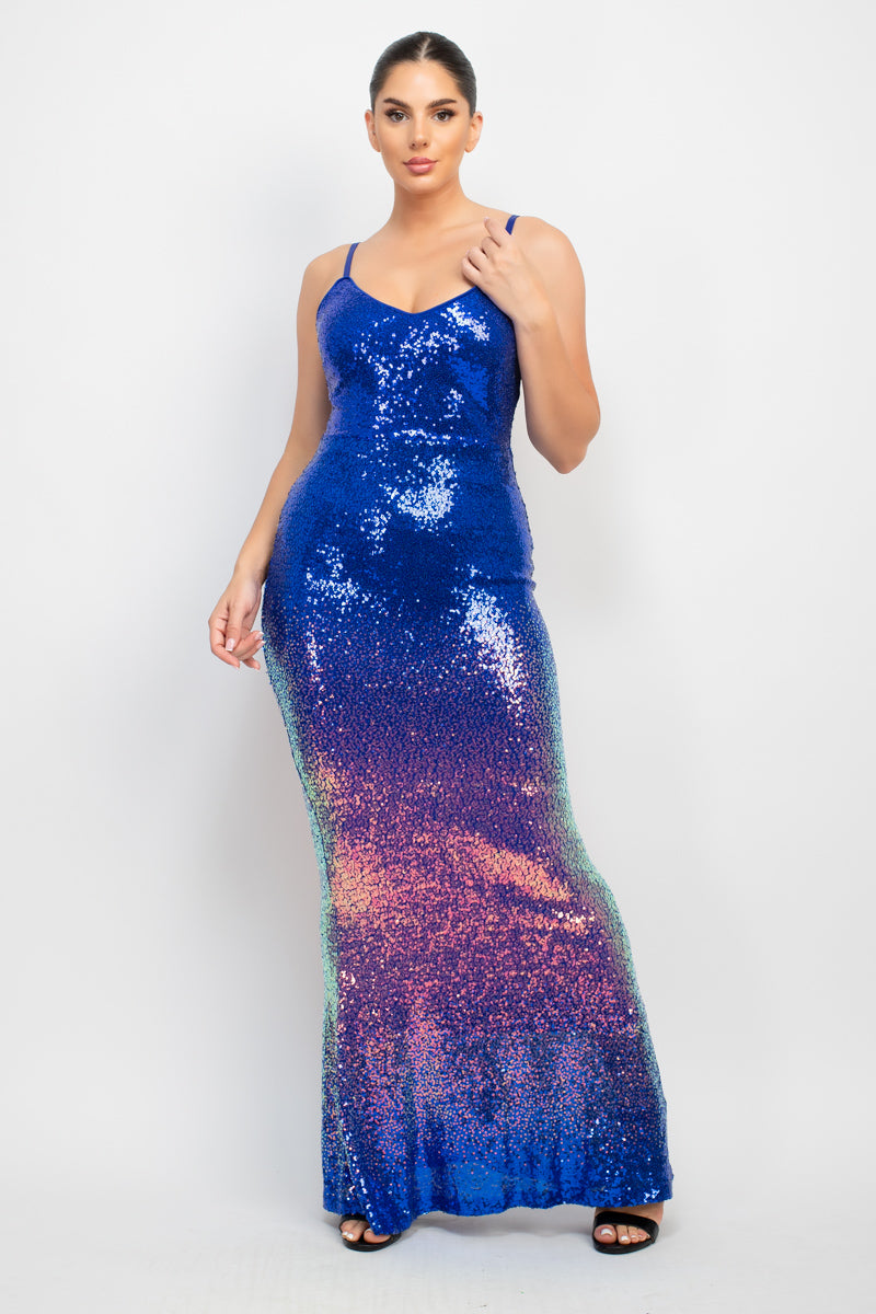 Fishtail Sequin Two-Toned Cocktail Dress