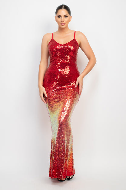 Fishtail Sequin Two-Toned Cocktail Dress