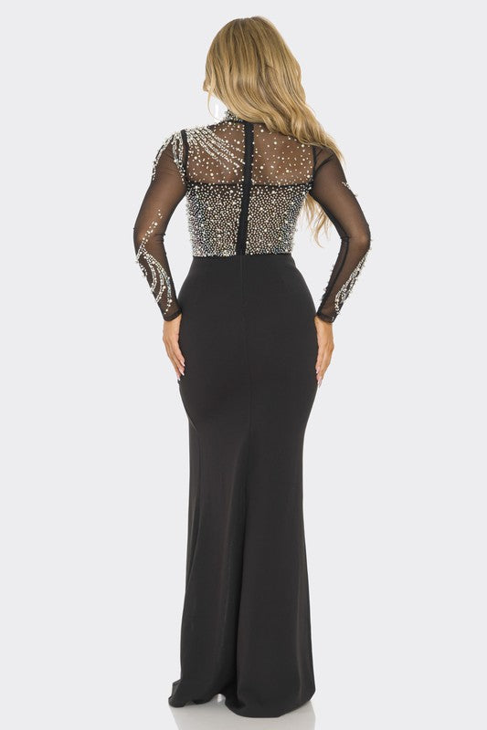 RHINESTONE CHEVON MAXI PARTY DRESS