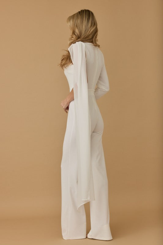 SHEER ASYMMETRIC DRAPÈ JUMPSUIT
