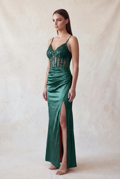 CORSET SWEETHEART SEQUIN MAXI PARTY DRESS