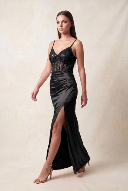 CORSET SWEETHEART SEQUIN MAXI PARTY DRESS