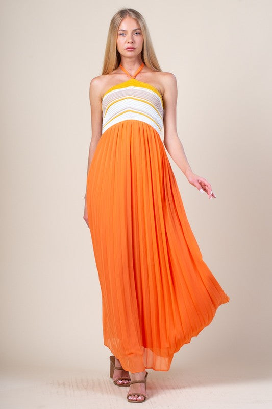 LONG DRESS WITH HALTER NECK KNIT TOP