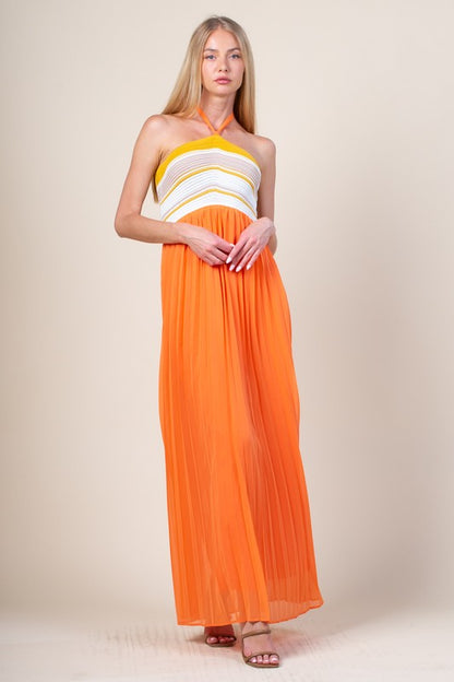 LONG DRESS WITH HALTER NECK KNIT TOP