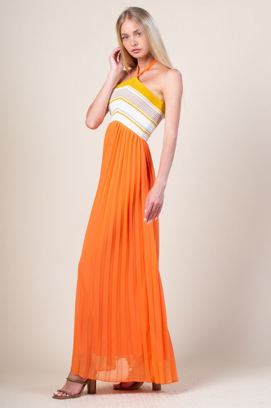 LONG DRESS WITH HALTER NECK KNIT TOP