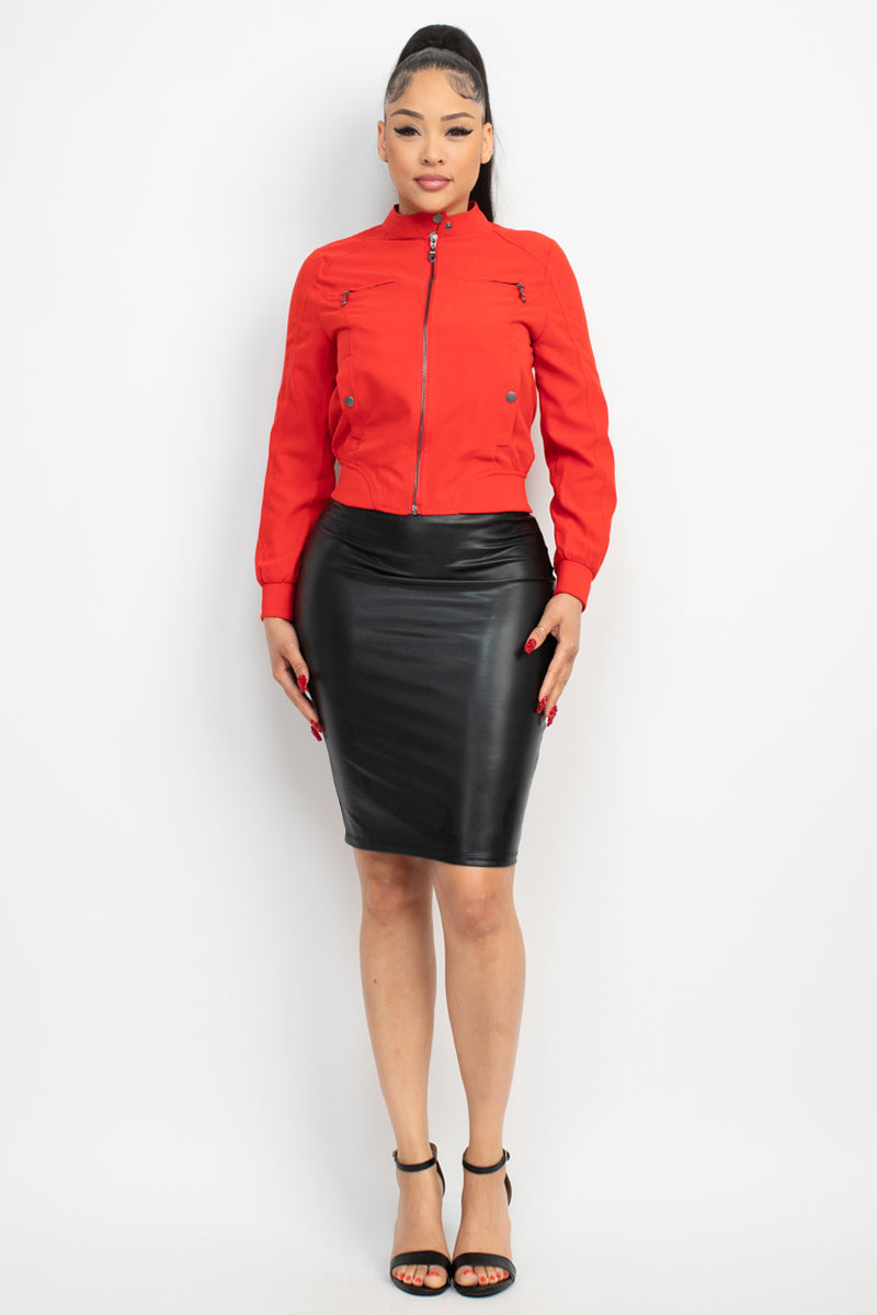 Stretchable Faux Leather Pencil Skirt