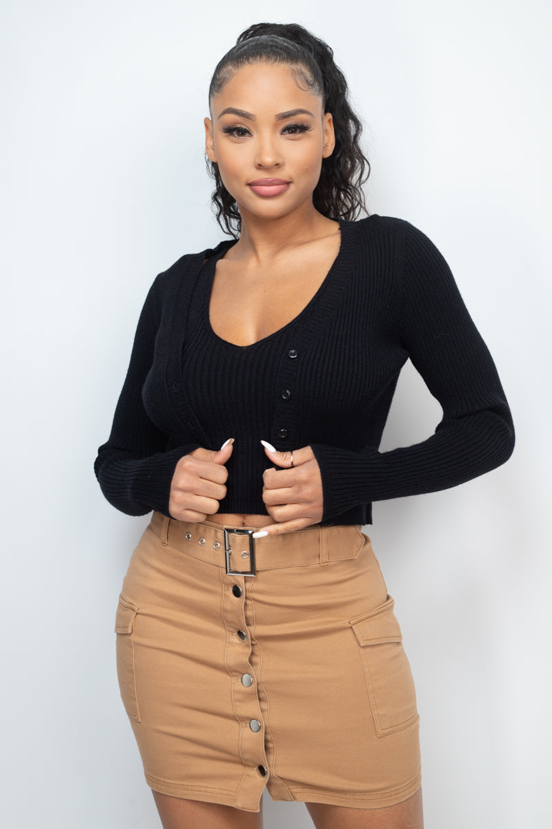 Crop Tank Top & Cardigan Sweater Set