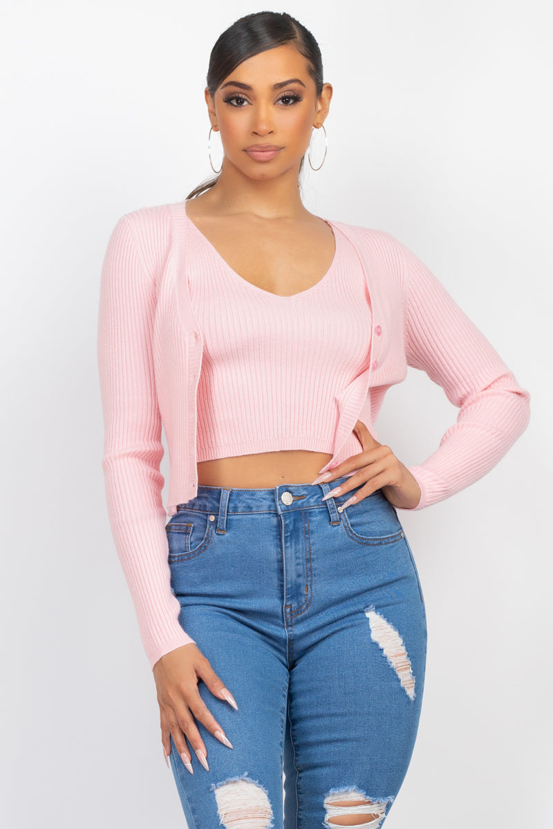 Crop Tank Top & Cardigan Sweater Set