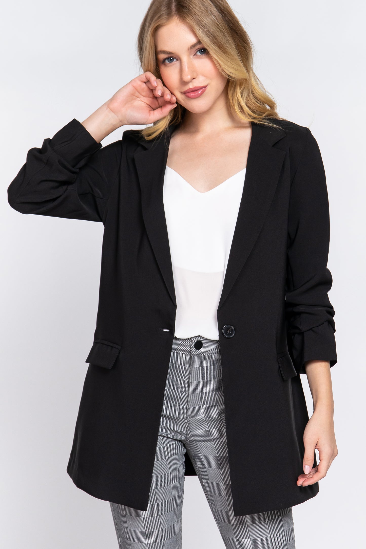 LONG SLV NOTCHED TUNIC BLAZER