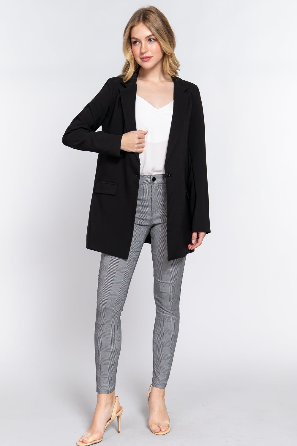 LONG SLV NOTCHED TUNIC BLAZER