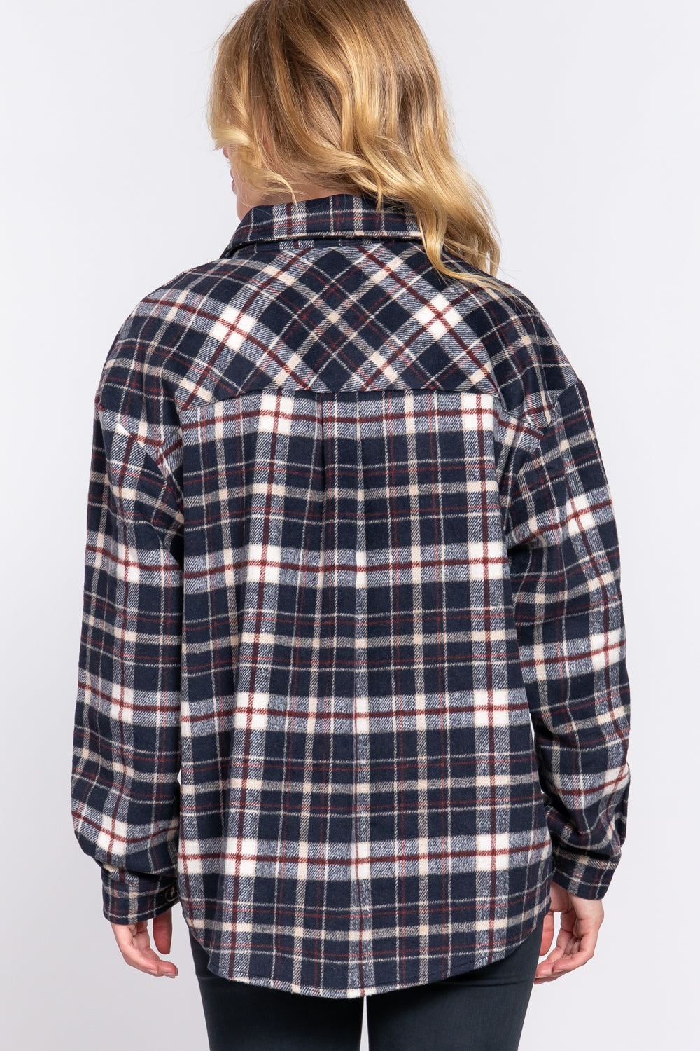 SUEDE POCKET BRUSHED PLAID SHACKET