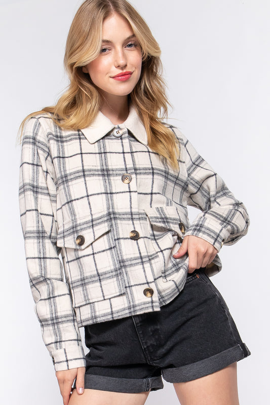 FAUX FUR COLLAR PLAID SHACKET