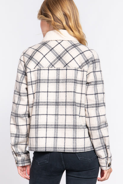 FAUX FUR COLLAR PLAID SHACKET