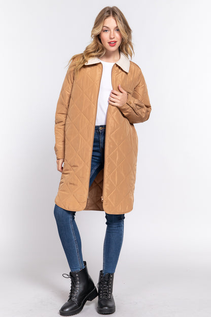 LONG SLV QUILTED PUFFER LONG JACKET