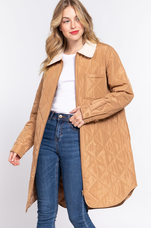 LONG SLV QUILTED PUFFER LONG JACKET