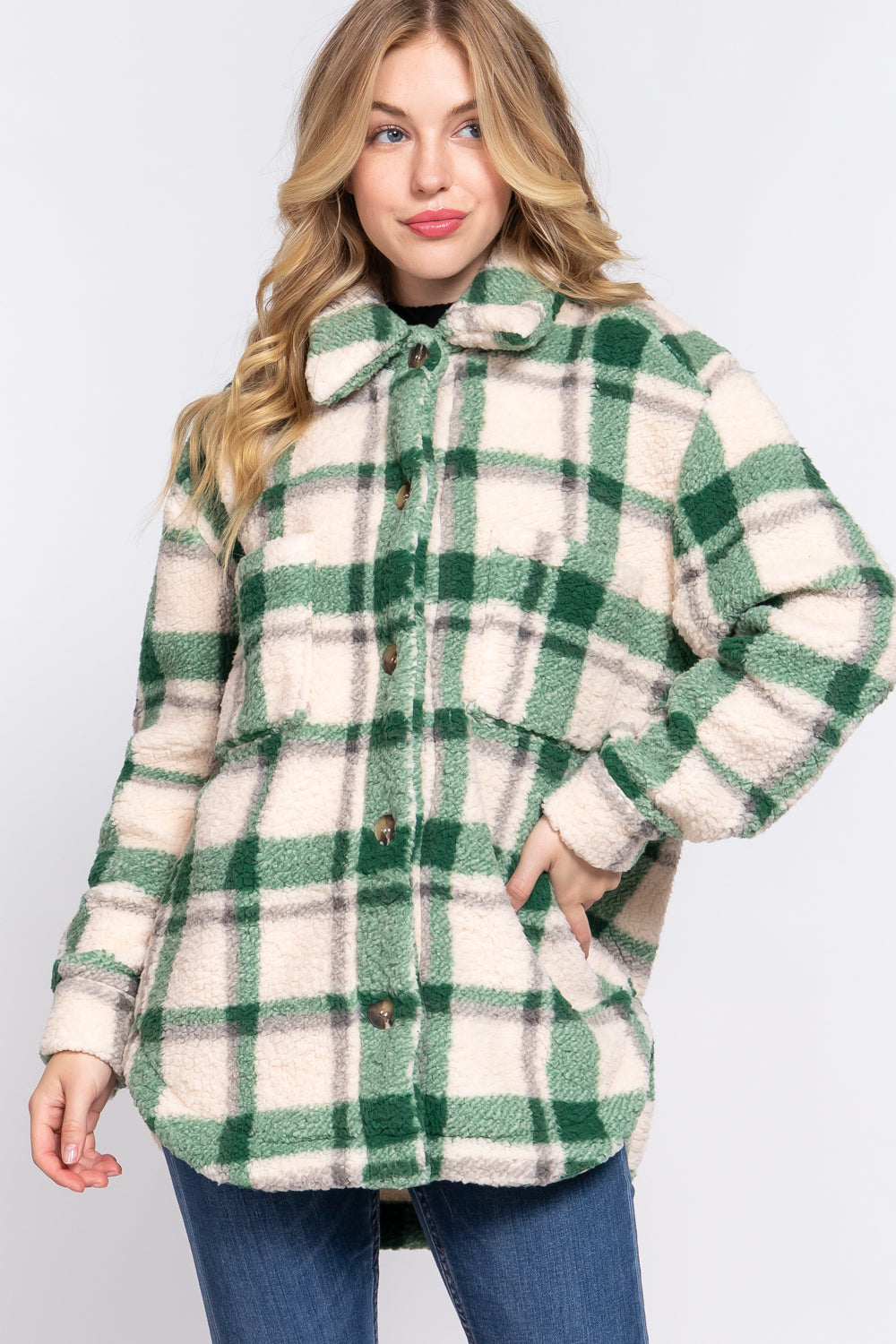 LONG SLV OVERSIZE FAUX FUR JACKET