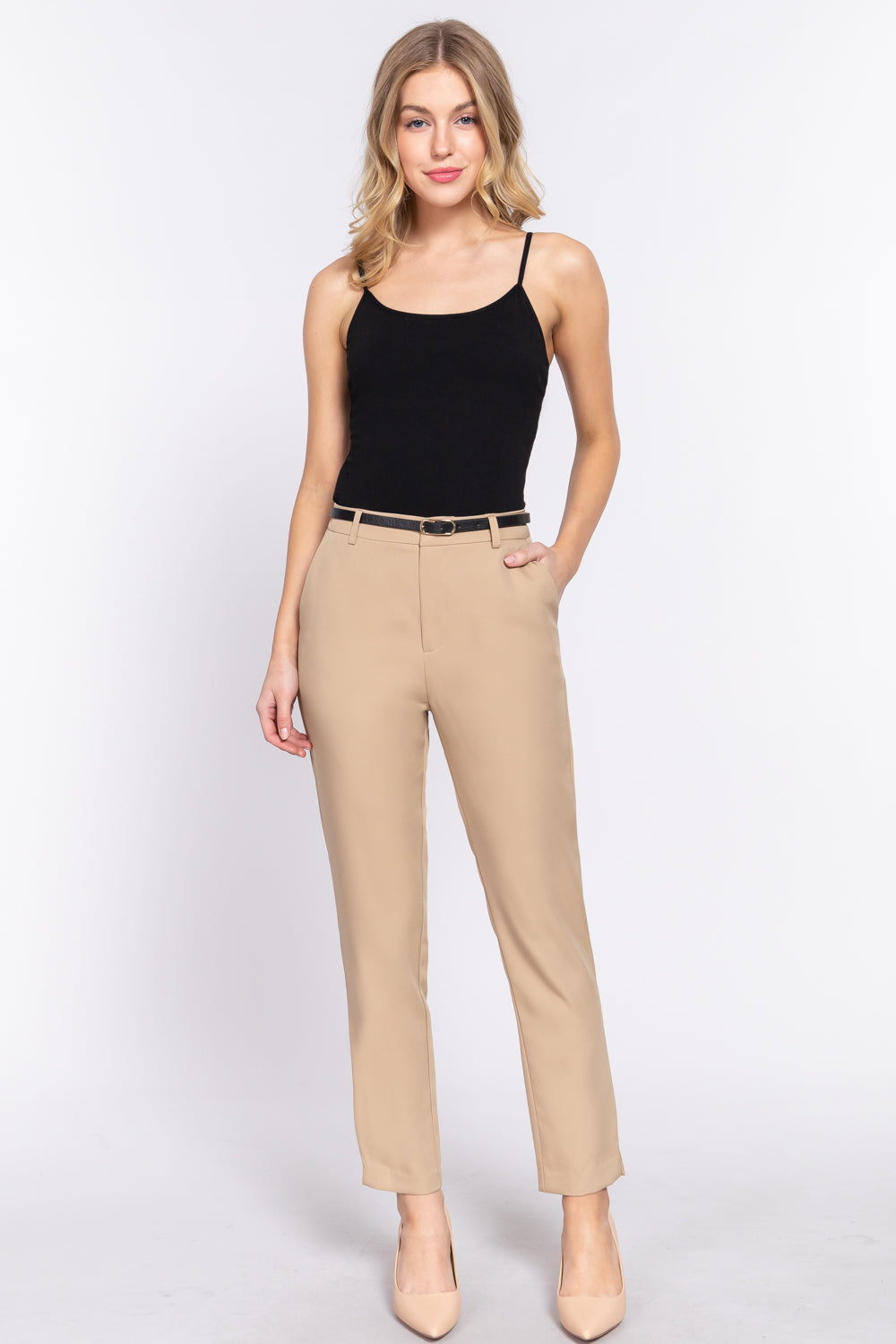 CLASSIC BELTED WOVEN PANTS