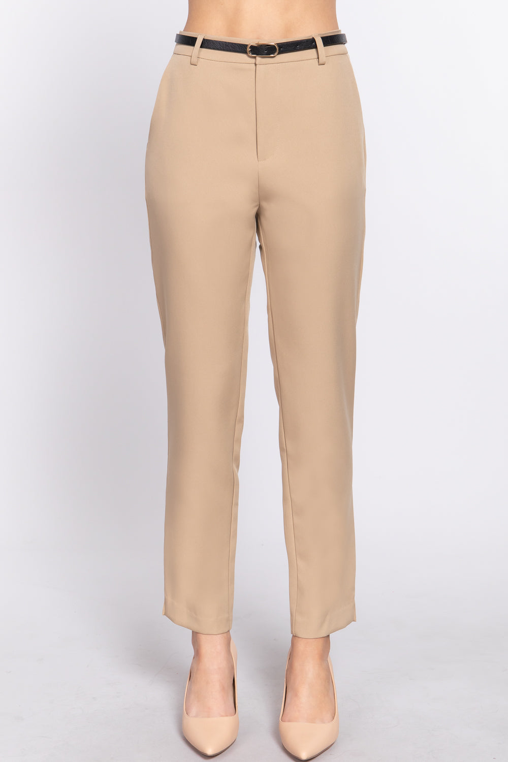 CLASSIC BELTED WOVEN PANTS