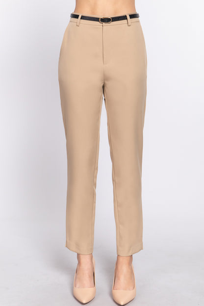 CLASSIC BELTED WOVEN PANTS