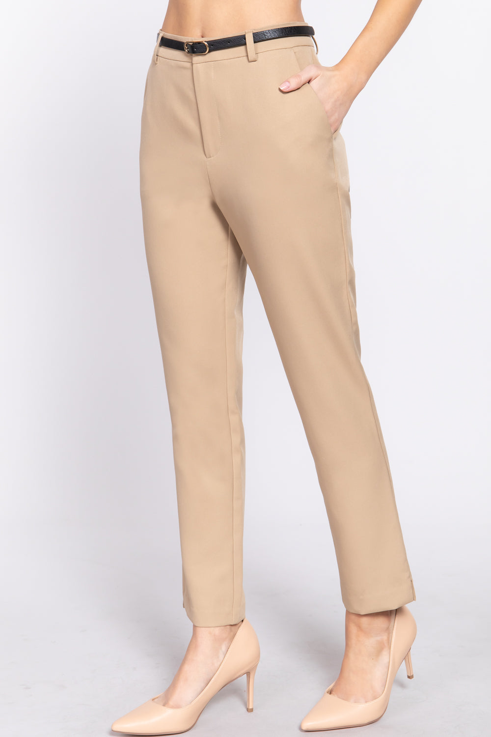 CLASSIC BELTED WOVEN PANTS