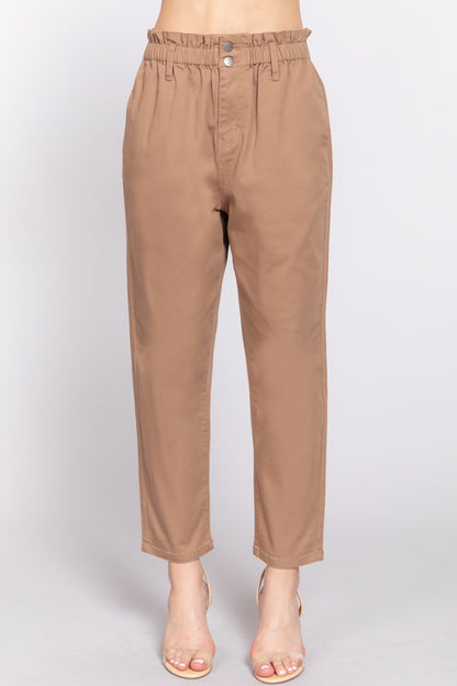 PAPER BAG STRETCH COTTON TWILL PANTS