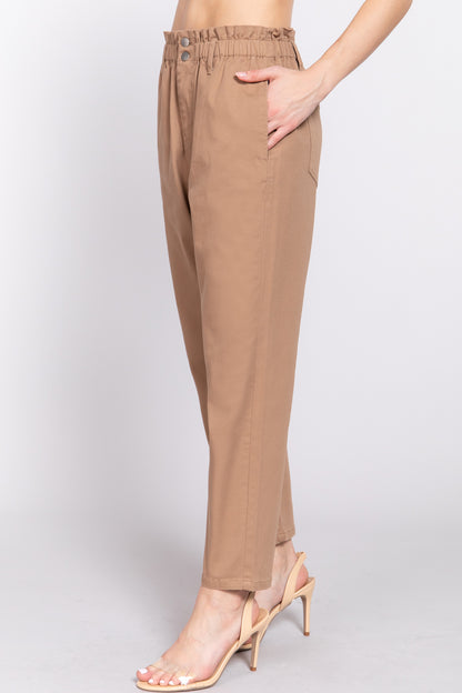 PAPER BAG STRETCH COTTON TWILL PANTS