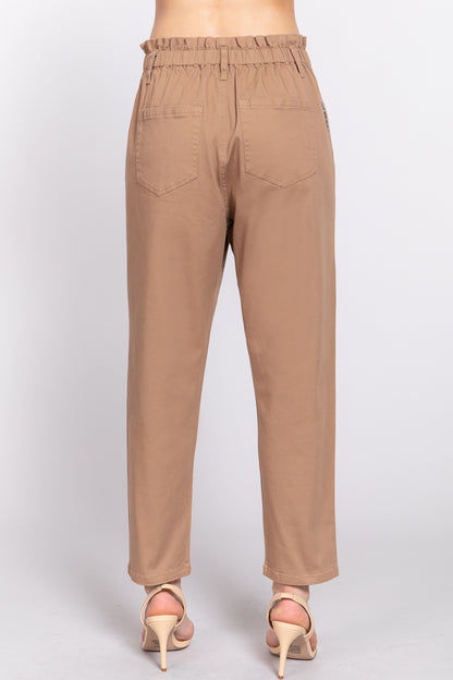 PAPER BAG STRETCH COTTON TWILL PANTS