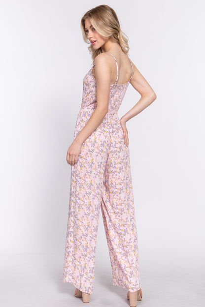 FLORAL PRINT WOVEN CAMI JUMPSUIT